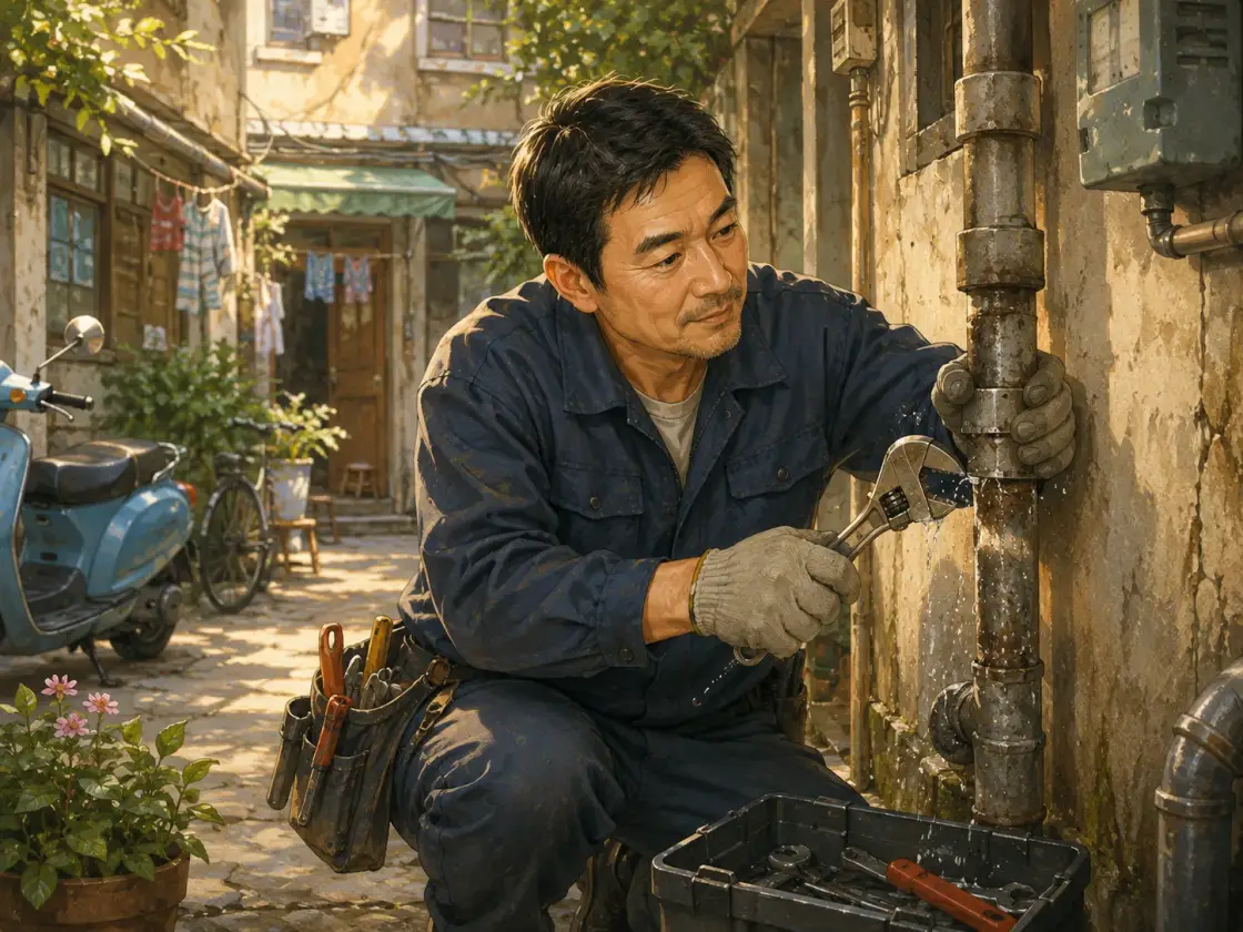 Illustration for the Chinese story “A Plumber's Morning (Part 1)”