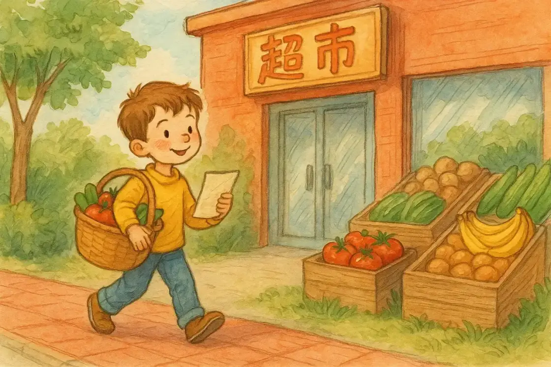 Illustration for the Chinese story “Going to buy groceries”