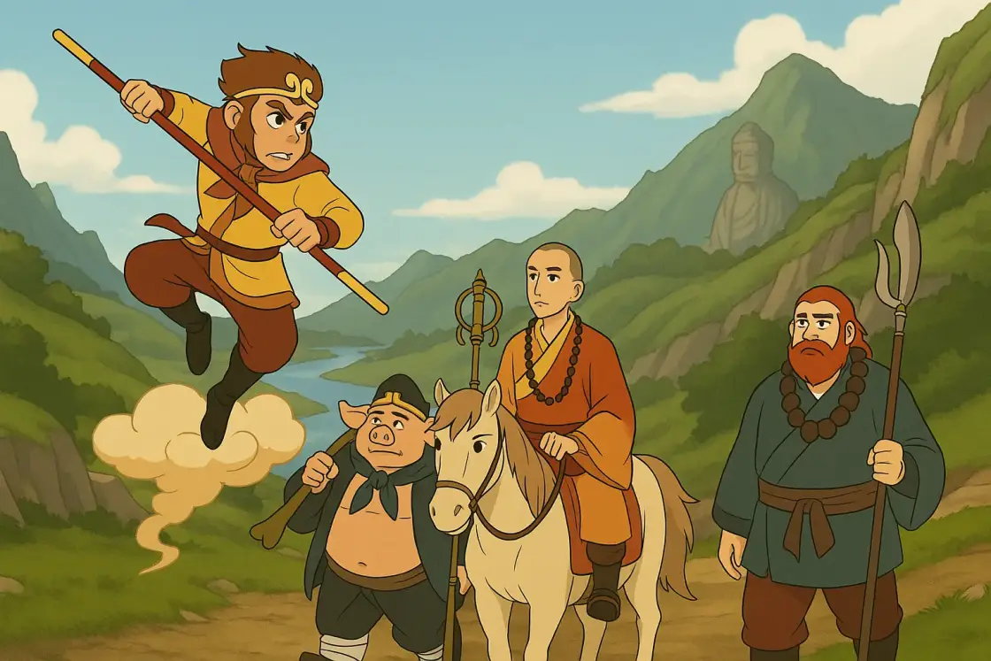Illustration for the Chinese story “Chapter 4: Tang Sanzang’s Pilgrimage for Scriptures”