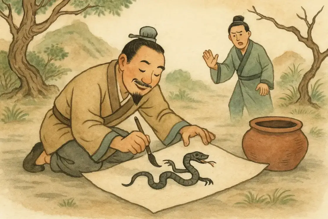 Illustration for the Chinese story “Drawing a Snake and Adding Feet”