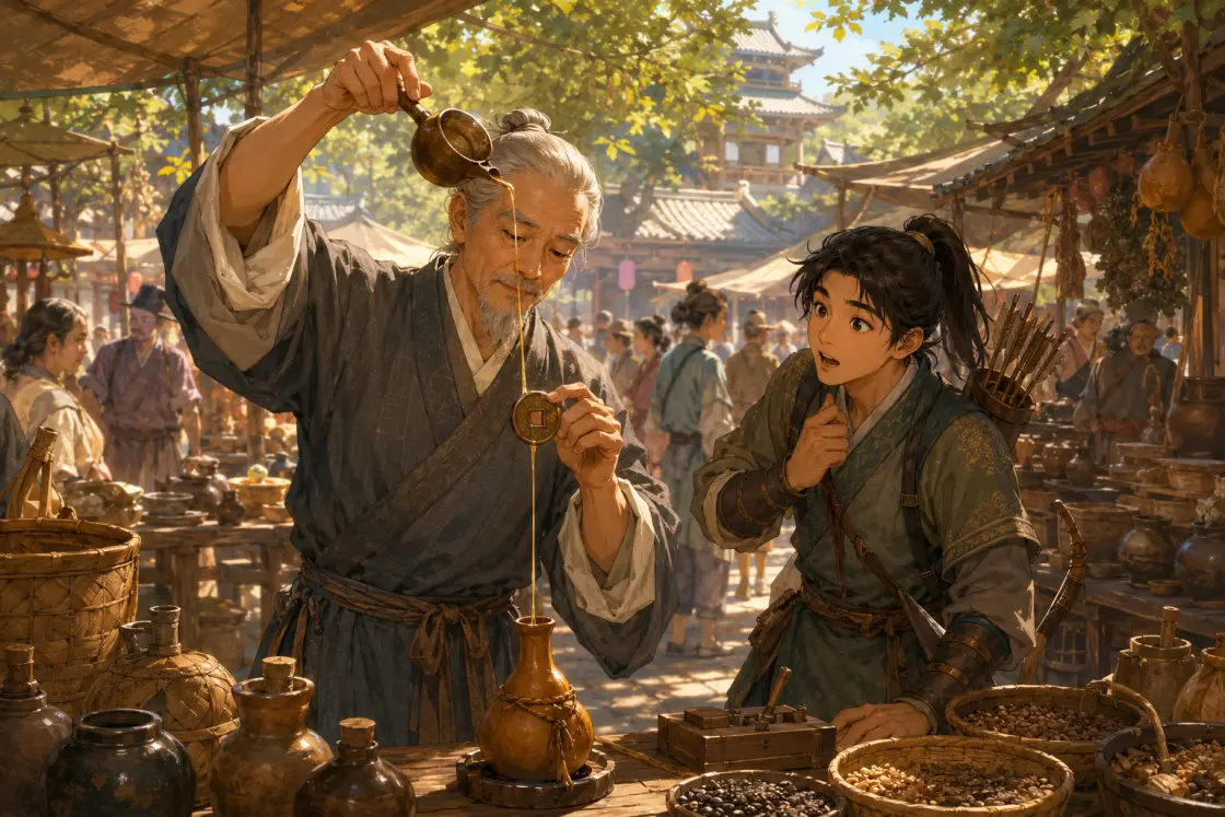 Illustration for the Chinese story “The Old Oil Seller”