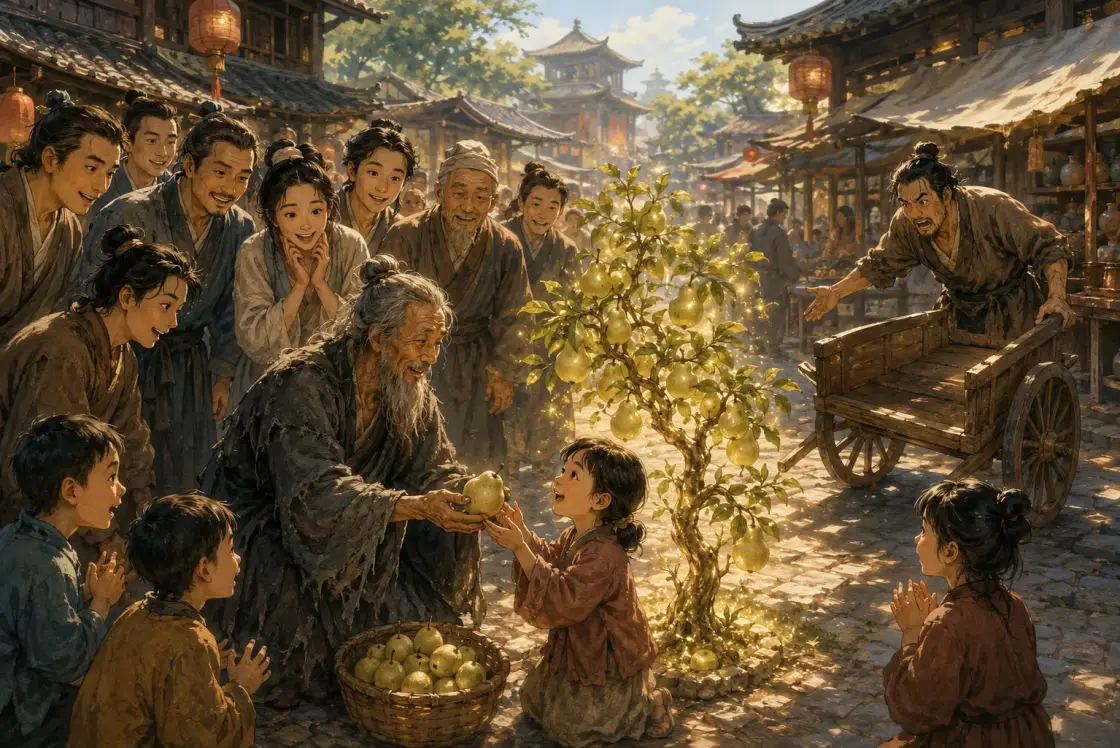 Illustration for the Chinese story “The Pear Seller”