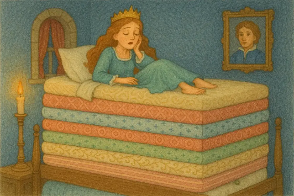 Illustration for the Chinese story “The Princess and the Pea”