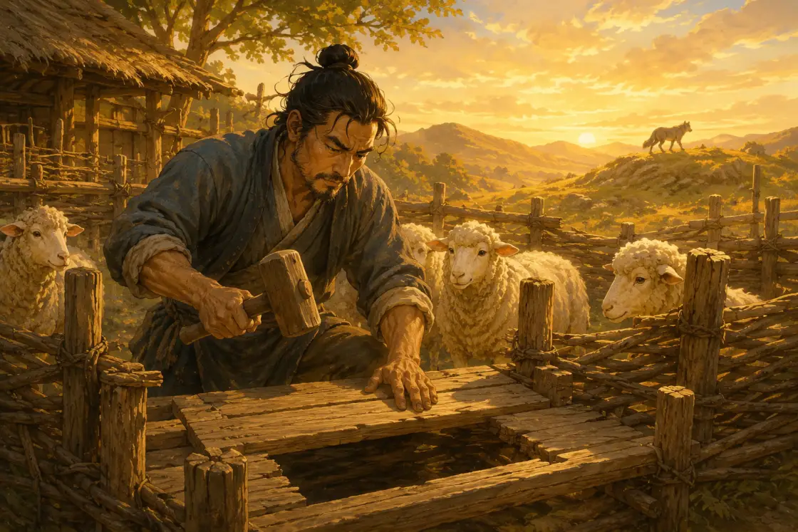 Mending the Sheep Pen — story illustration