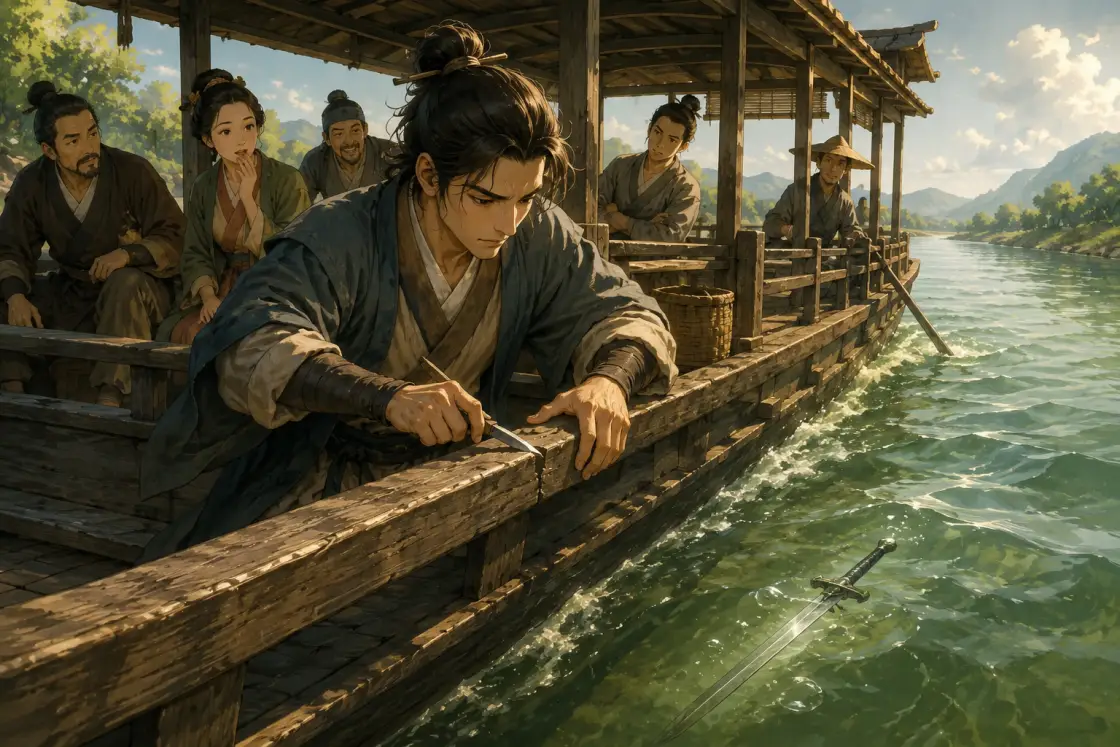 Illustration for the Chinese story “The Sword in the River”