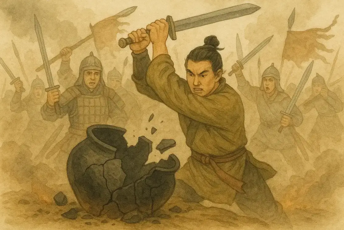 Illustration for the Chinese story “Breaking Pots and Sinking Boats”