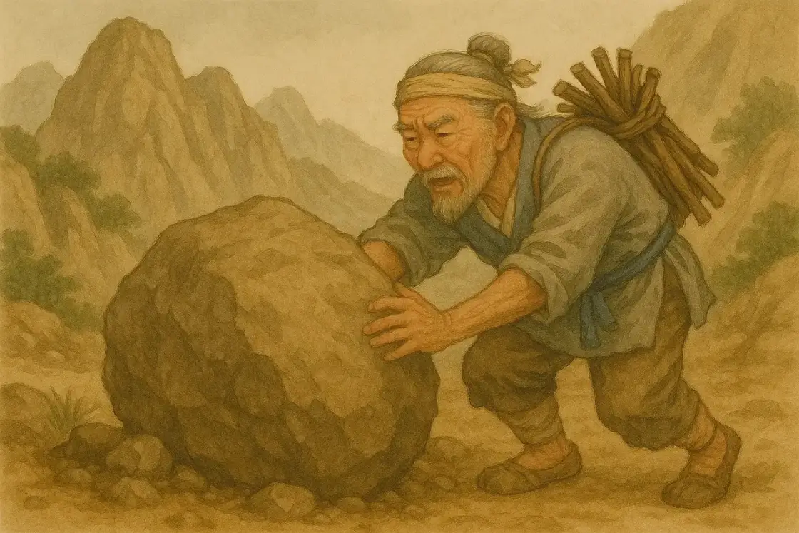 Illustration for the Chinese story “Yu Gong Moves the Mountains”